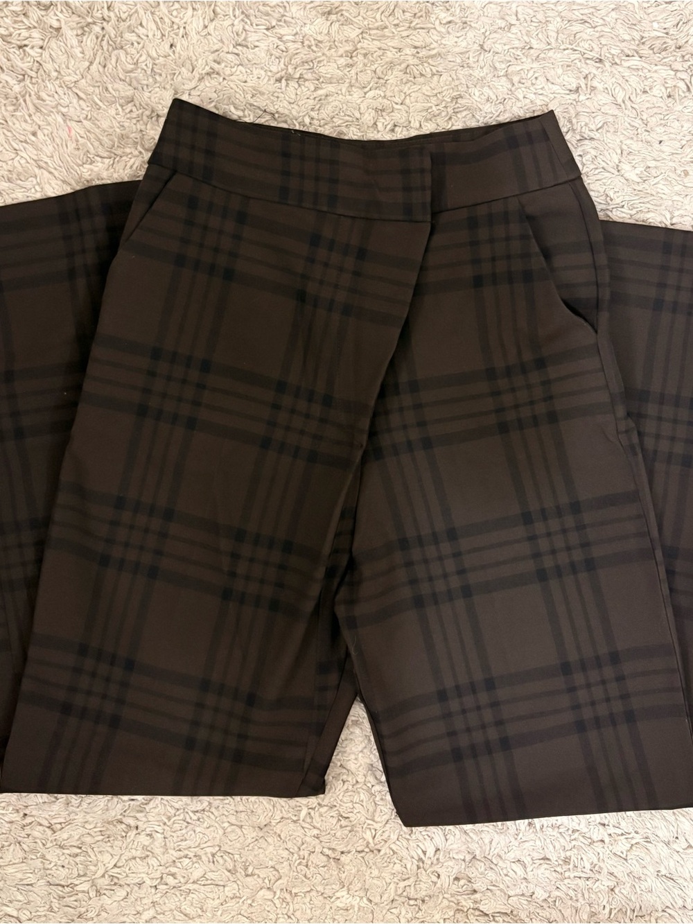 Zara Dark Brown Plaid Wide-Leg Trousers